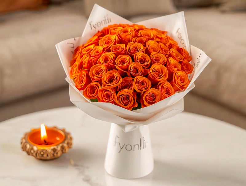 Festive Radiance – Orange Roses Bouquet