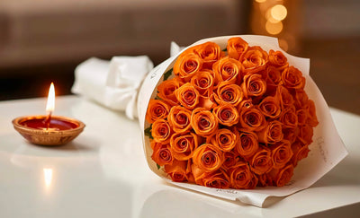 Festive Radiance – Orange Roses Bouquet