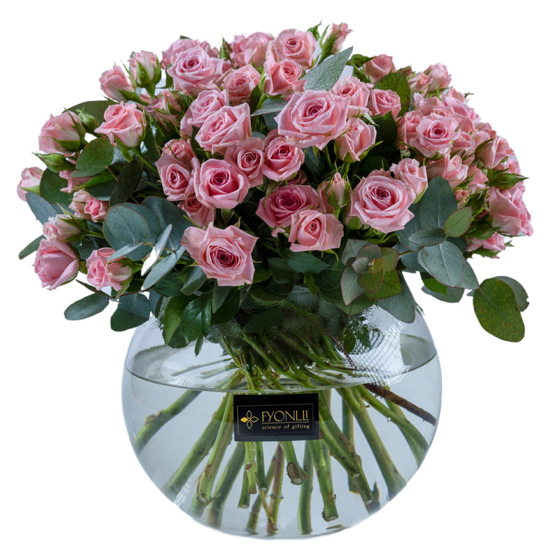 GV-Pink  Essence| Pink Spray Roses| Glass Vase