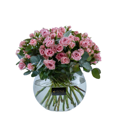 GV-Pink  Essence| Pink Spray Roses| Glass Vase